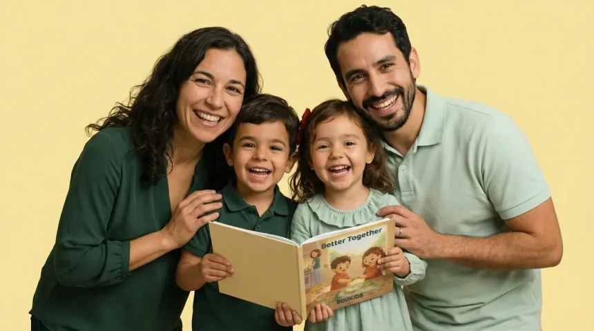 Couple holding personalized children's book